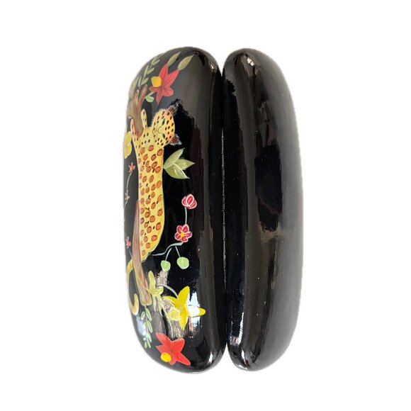 A.J. Morgan Hand Painted Eyeglass Case Leather Clamshell Leopard Tropical Design - Picture 7 of 7